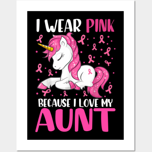 Unicorn Pink Ribbon Men I Wear Pink Because I Love My Aunt Breast Cancer Posters and Art